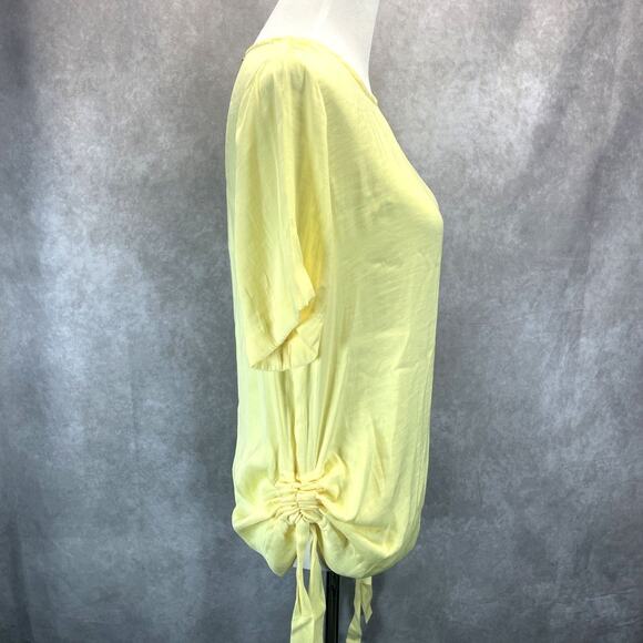 Nordstrom Vince Camuto Side Drawstring Rumple Blouse Top Women's Medium Yellow - Picture 2 of 8